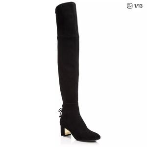 Tory Burch Black Suede Over-the-Knee Block Heel Boots